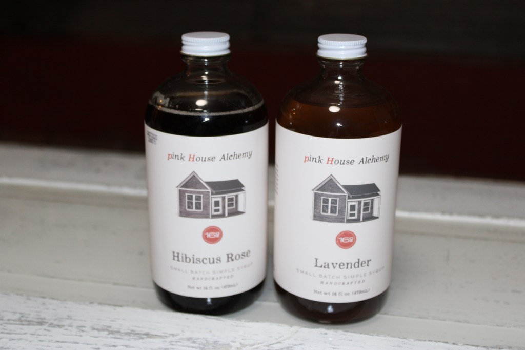 two bottles of simple syrup by pink house alchemy