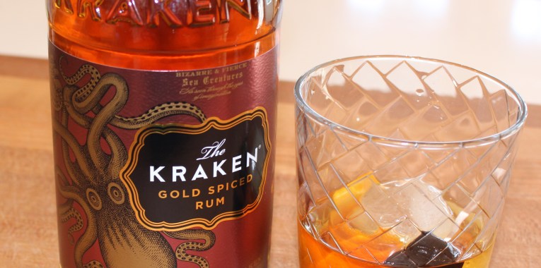 The Kraken Gold Spiced Rum and an Old Fashioned cocktail
